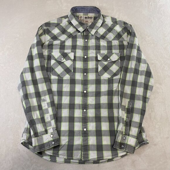 Urban Pipeline Pearl Snap Button-Down Checkered Plaid Western Shirt Large - Picture 1 of 11